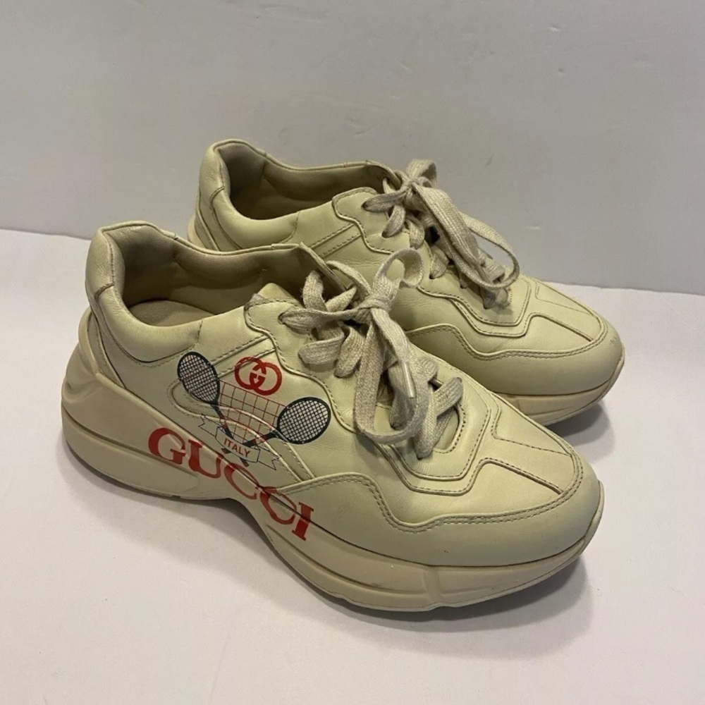 Gucci Women Auth 6 US 36 EU Rhyton Vintage Logo Tennis Leather Sneakers Shoes - Picture 3 of 14